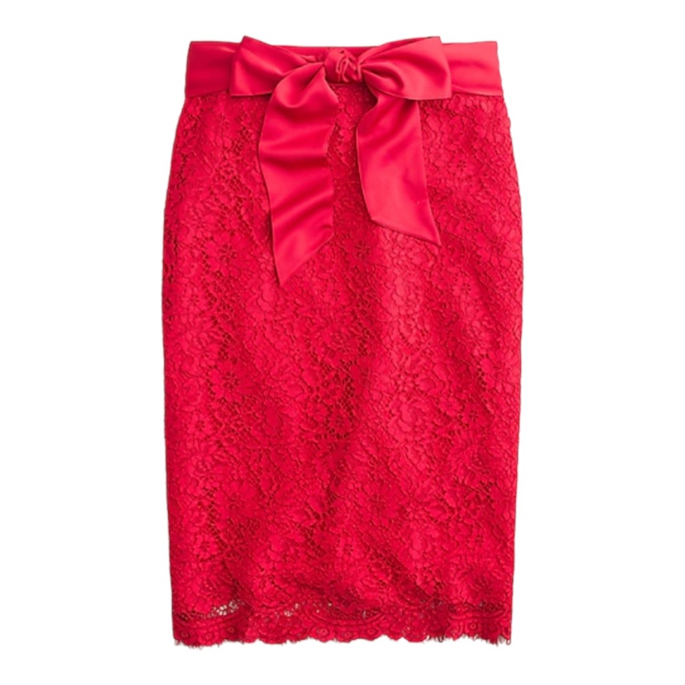 J. Crew Red Satin-Bow Lace Skirt